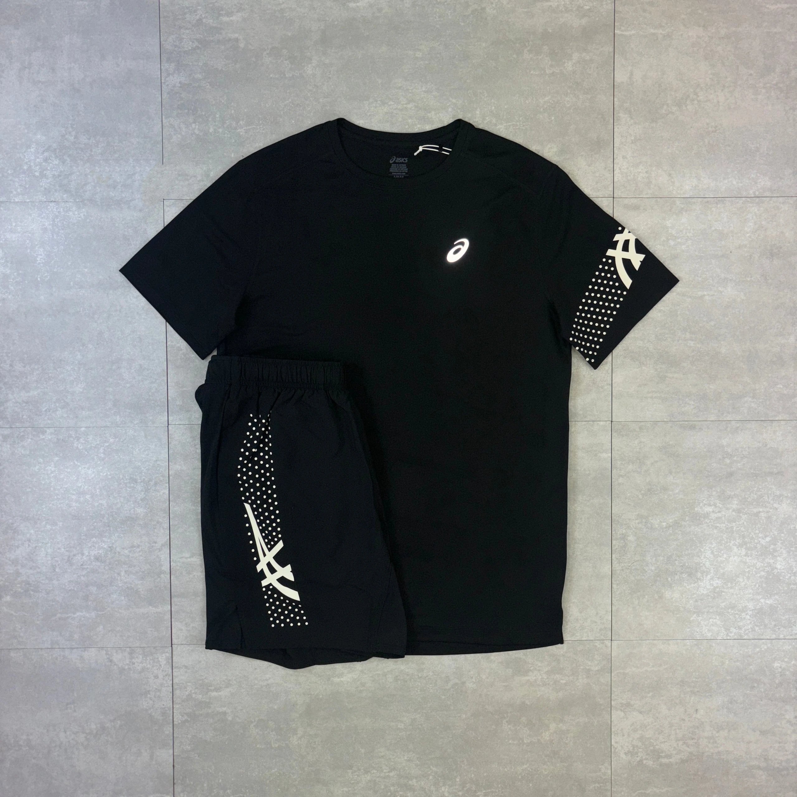 Asics Men's Summer Reflective Performance Quick-Dry Breathable Casual Round Neck T-Shirt and Shorts Set