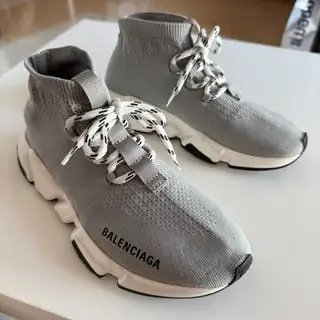 Balenciaga Sneakers Sock-knit high-top with segmented sole — Shoelace gray white bottom