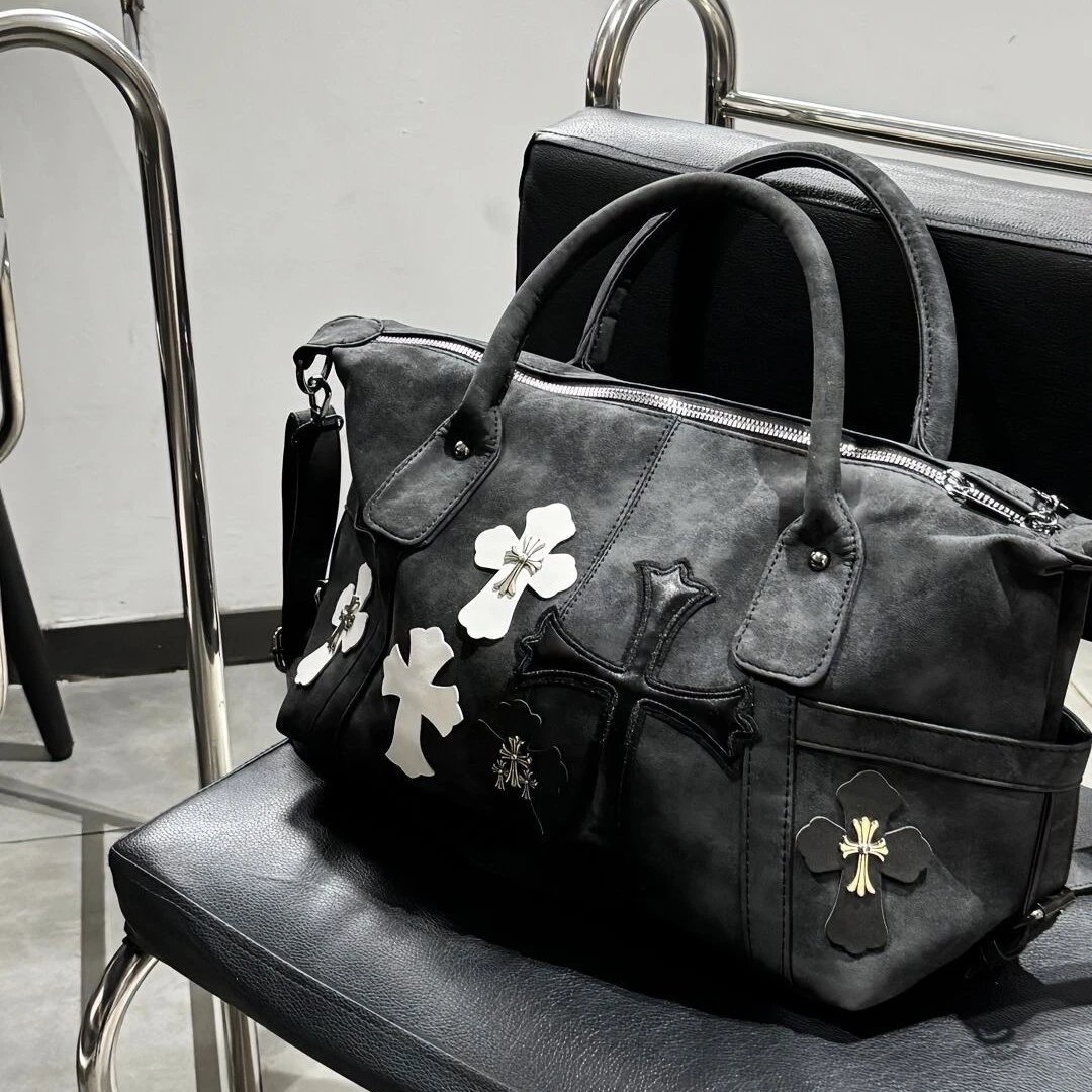 Black Cross-Embellished Travel Bag