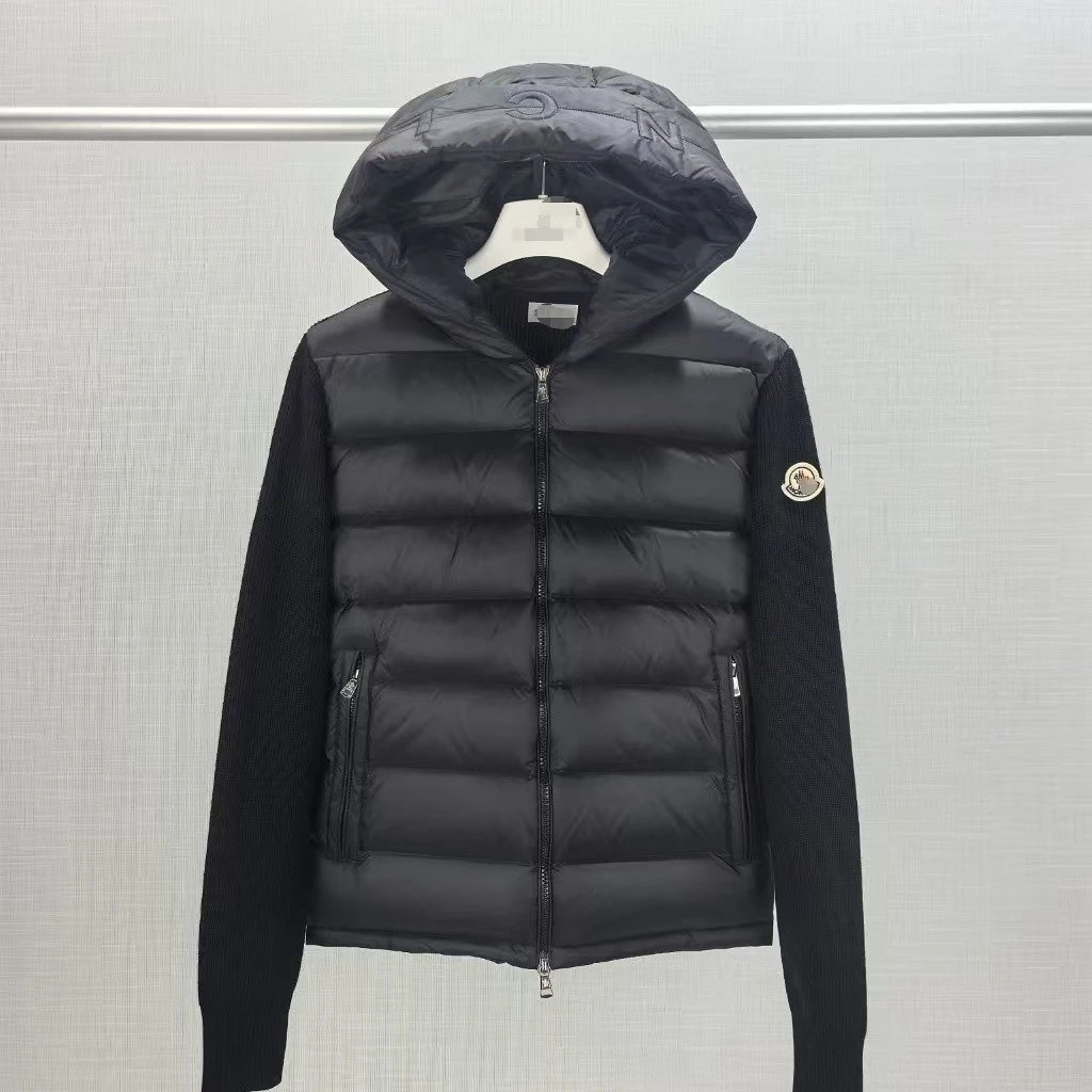 Moncler Lightweight Stand-Collar Down Jacket with Knit Panels