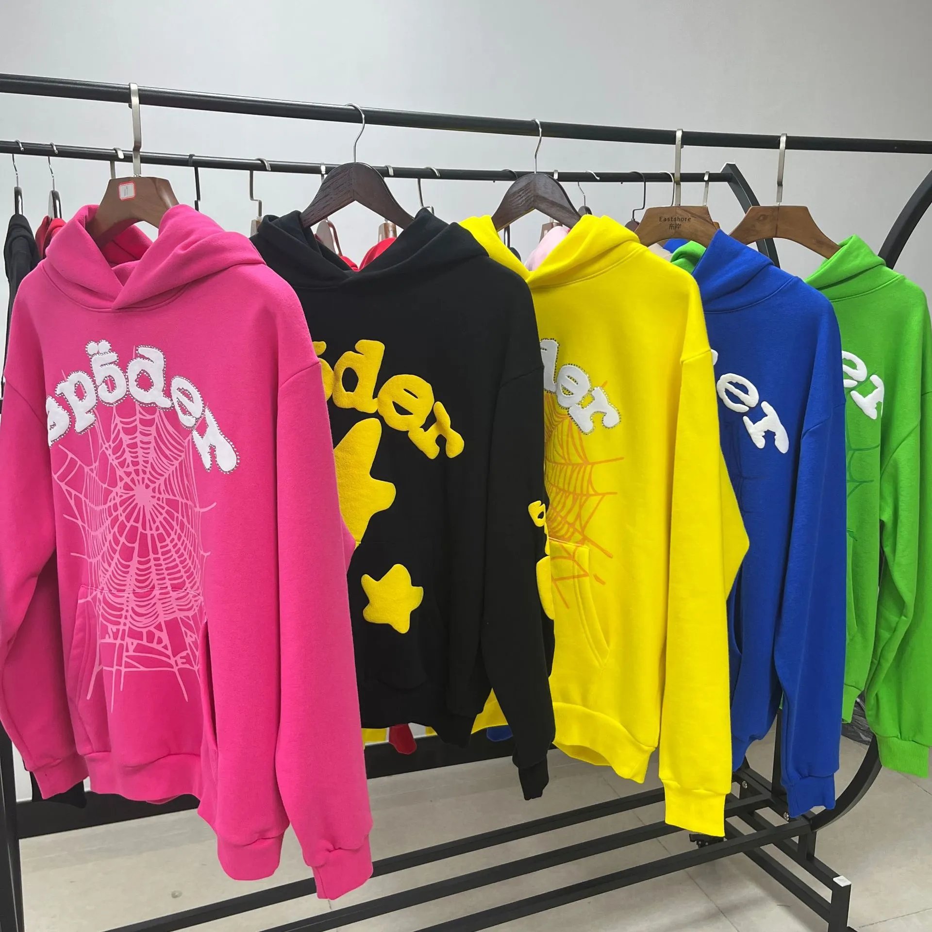 纯棉新款美潮街头重磅宽松Sp5der卫衣卫裤男套装 2