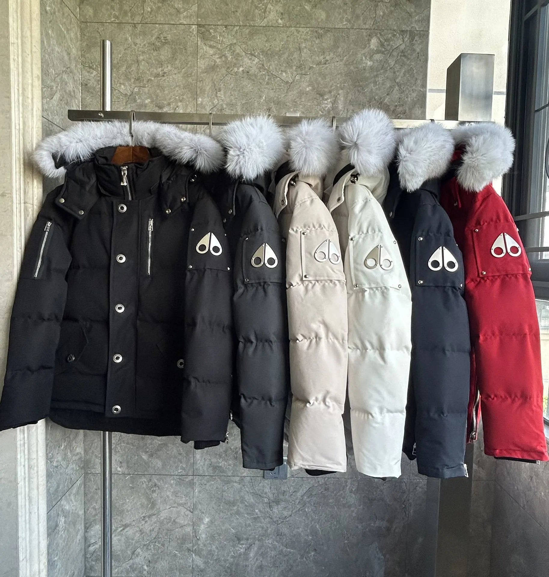 RemovableMoose knuckles 0506 Scissors Down Jacket Hooded Fox Fur Collar 