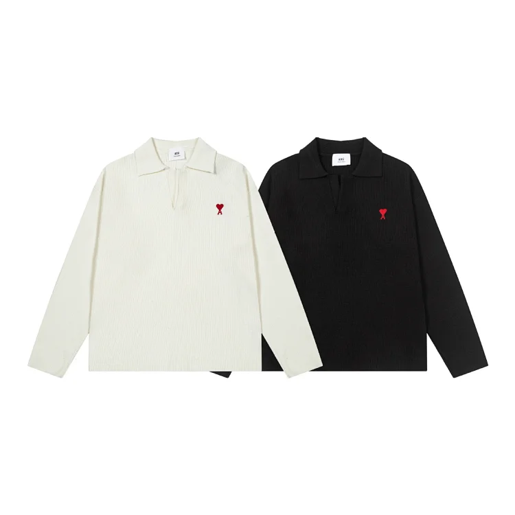 Ami Paris de Coeur Heart Logo Knit Polo Sweater