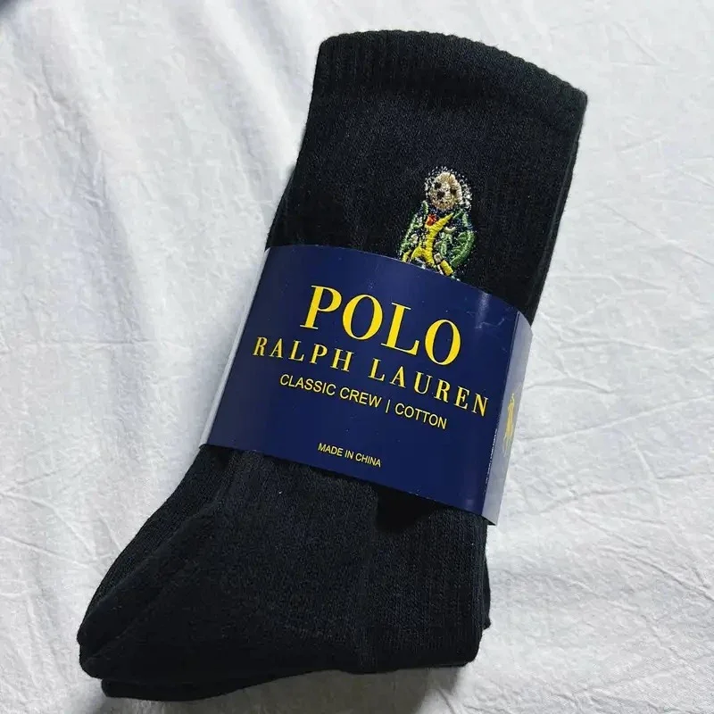 小熊刺绣黑色长筒（3双）