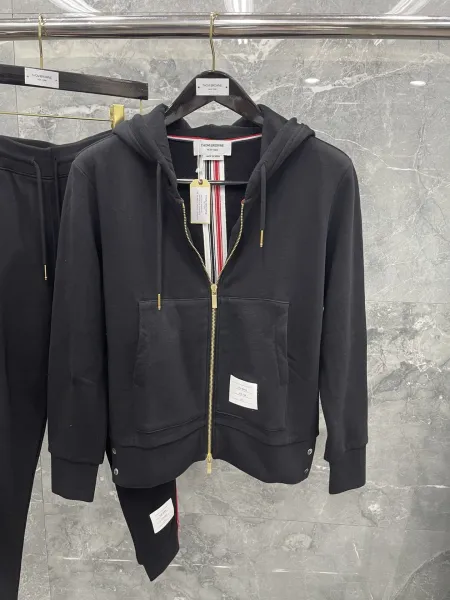 Thom Browne Classic Four-Bar Stripe Zip-Up Hoodie Black - 1