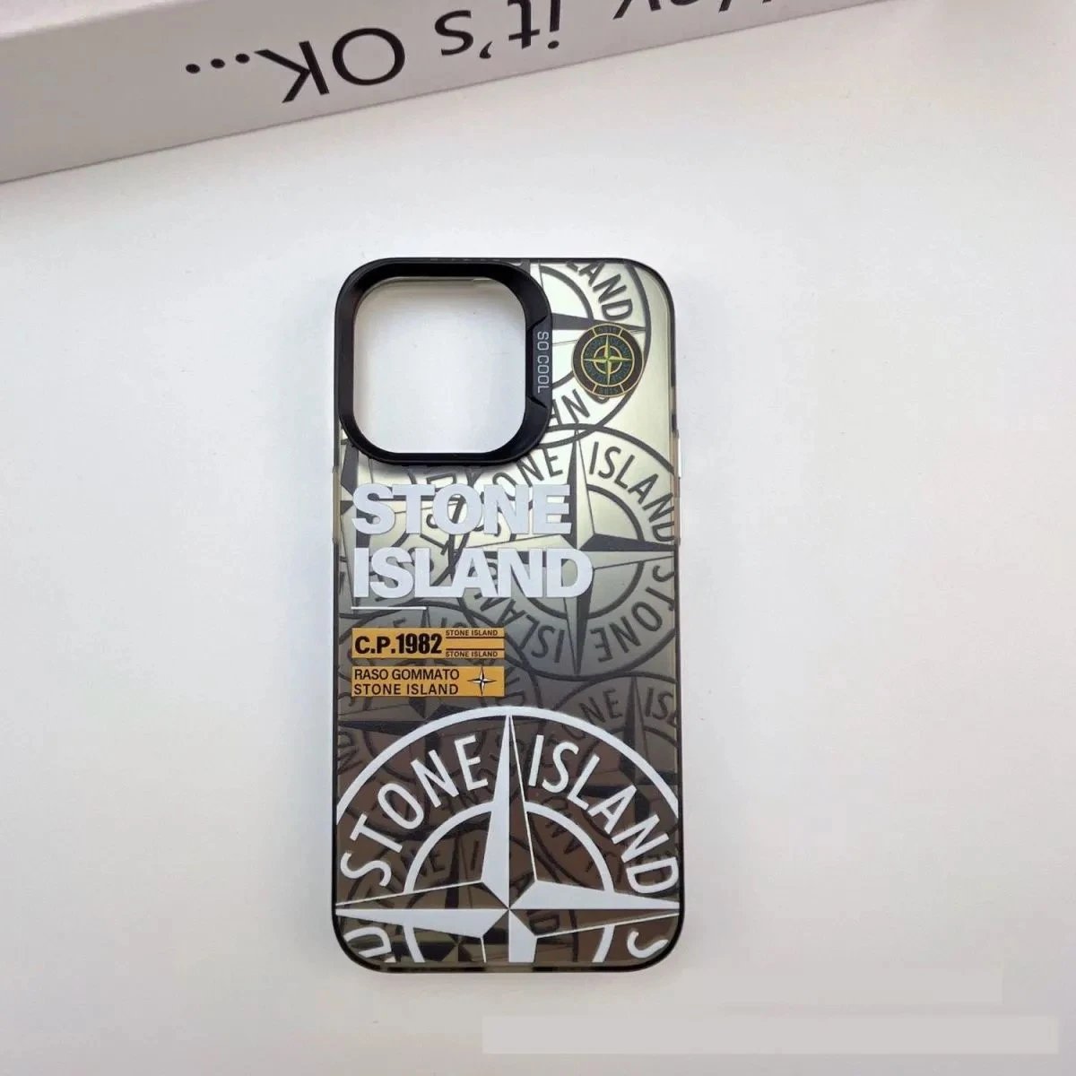 Stone Island Logo Print Case for iPhone 15 Pro Max Black