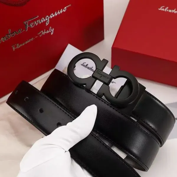 Salvatore Ferragamo Gancini Logo Black Leather Belt - 1