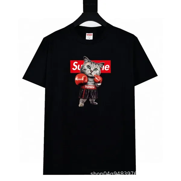 Design Supreme Cat Boxing Graphic Black T-Shirt T-Shirts - 1