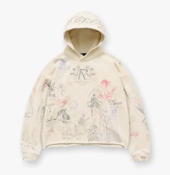Design Sketch Print Hoodie Beige Multicolor Hoodie - 1