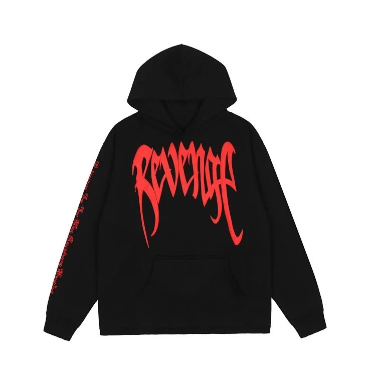 Streetwear Fleece Hoodie Gothic Script Tangerine - Gallery Image 2 - Detailed View