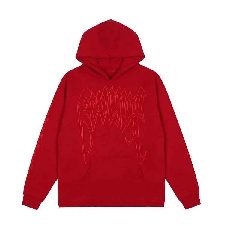 Streetwear Fleece Hoodie Gothic Script Tangerine - Gallery Image 5 - Detailed View