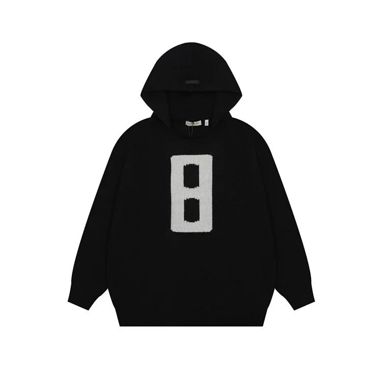 Oversized Knit Hoodie Sweater Jacquard 8 High Street Black - Gallery Image 5 - Detailed View