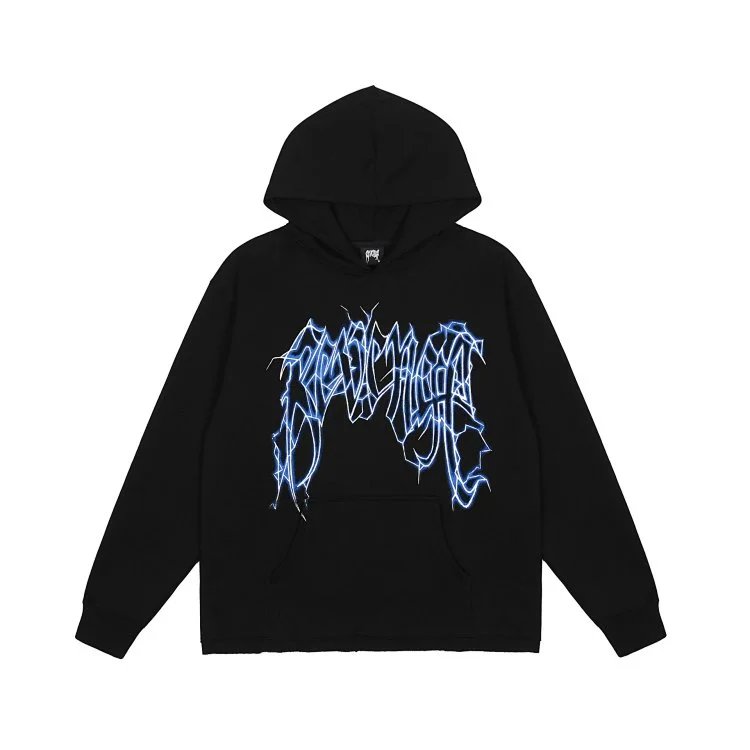 Streetwear Graphic Hoodie Unisex Black Electric Blue - Gallery Image 2 - Detailed View