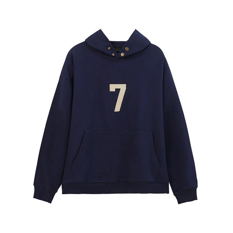 Oversized Fleece Graphic Number 7 Hoodie Unisex Midnight Navy - Gallery Image 4 - Detailed View