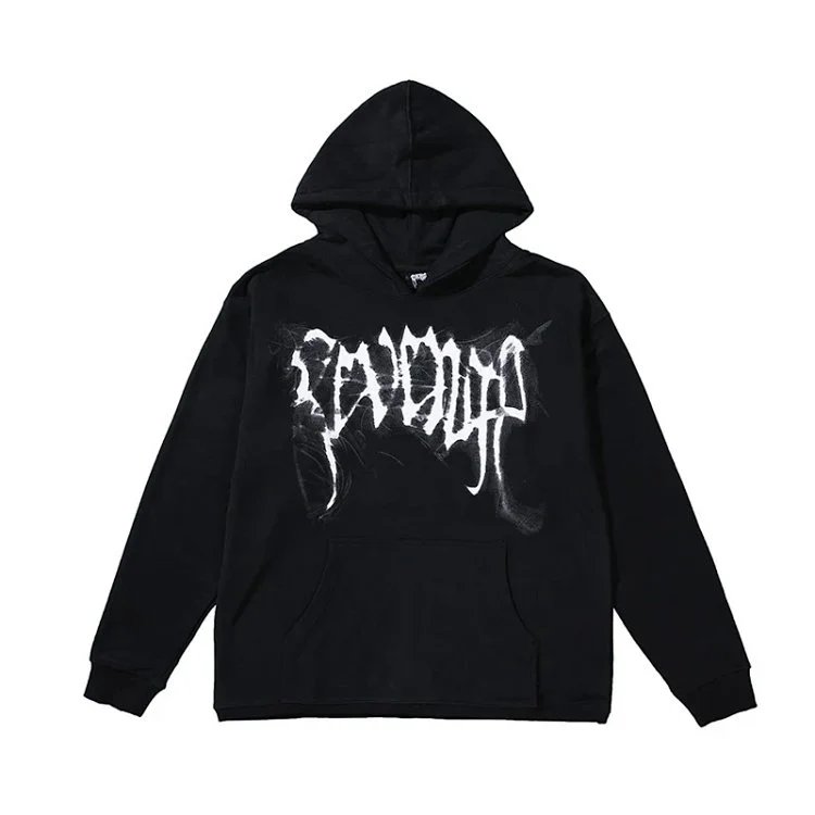 Gothic Skull Smoke Hoodie Streetwear Ivory - Gallery Image 2 - Detailed View