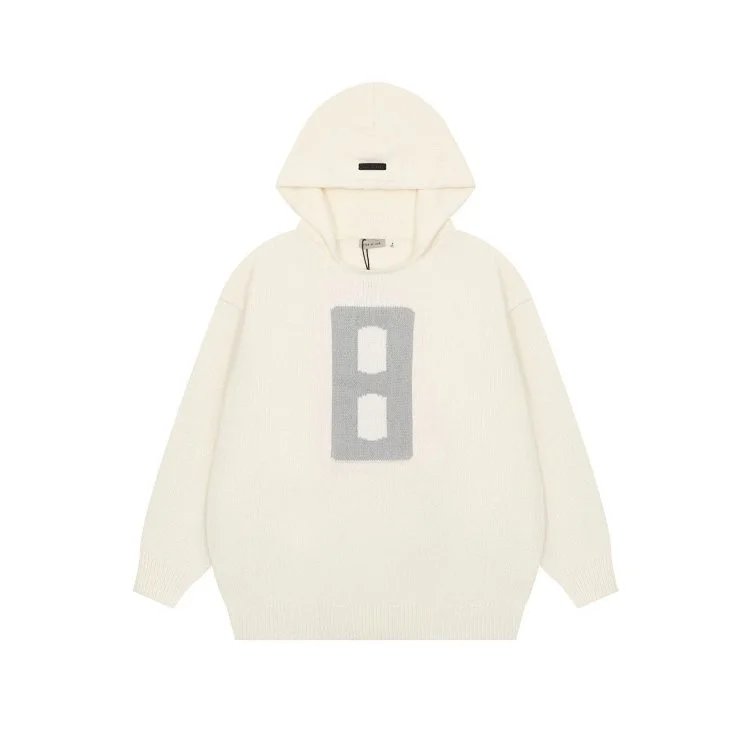 Oversized Knit Hoodie Sweater Jacquard 8 High Street Black - Gallery Image 3 - Detailed View