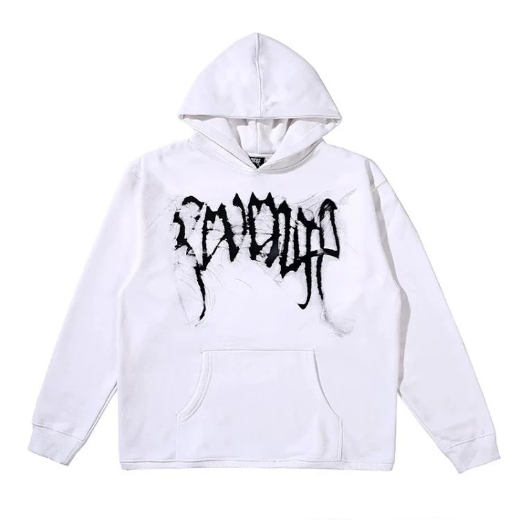 Gothic Skull Smoke Hoodie Streetwear Ivory - Gallery Image 4 - Detailed View