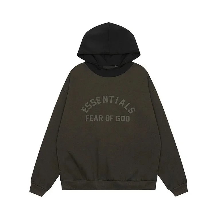 Streetwear Essentials Colorblock Fleece Hoodie Unisex Olive Black - Gallery Image 4 - Detailed View