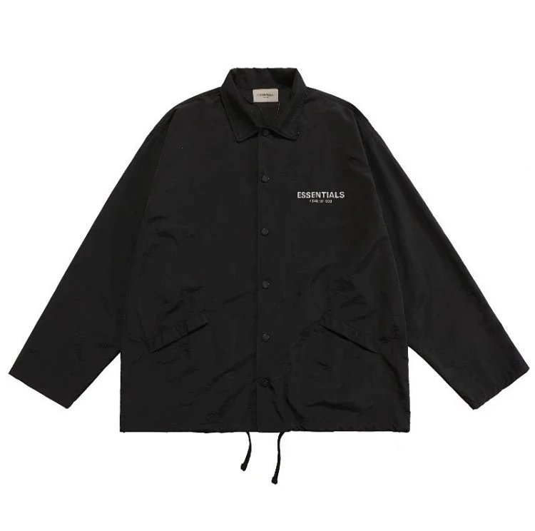 Streetwear Reflective Letter Coach Jacket Khaki - Gallery Image 6 - Detailed View