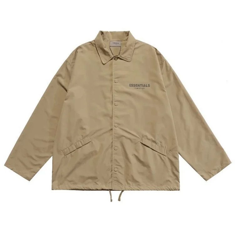 Streetwear Reflective Letter Coach Jacket Khaki - Gallery Image 4 - Detailed View