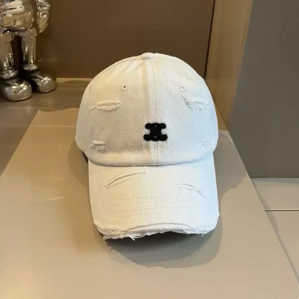 Chanel Distressed White Baseball Cap with CC Logo - 1