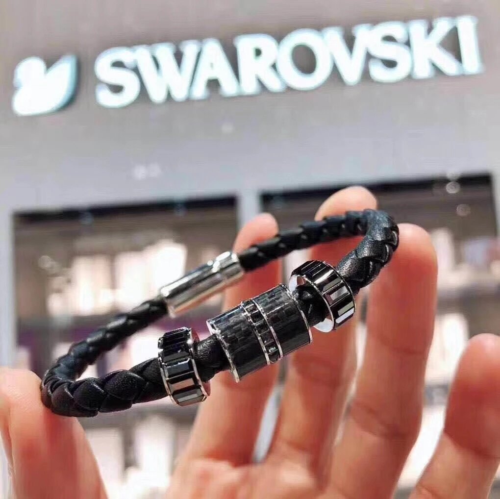 Swarovski black braided leather bracelet