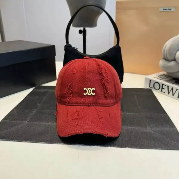 Miu Miu Distressed Denim Baseball Cap Red - 1