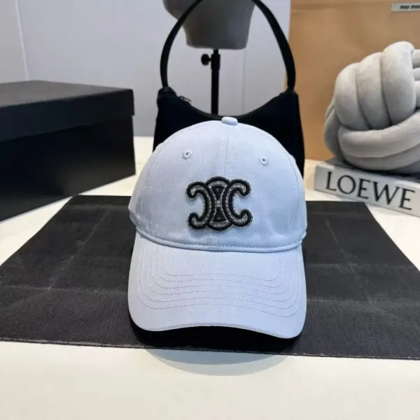 Celine Triomphe Logo Light Blue Baseball Cap - 1