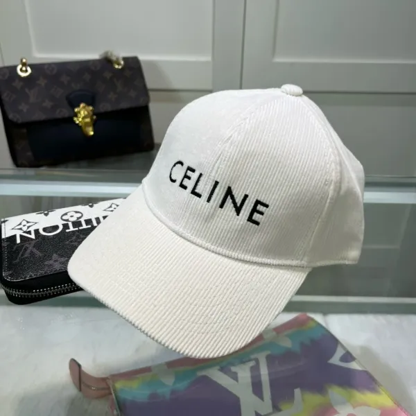 Celine Logo Embroidered White Corduroy Baseball Cap - 1