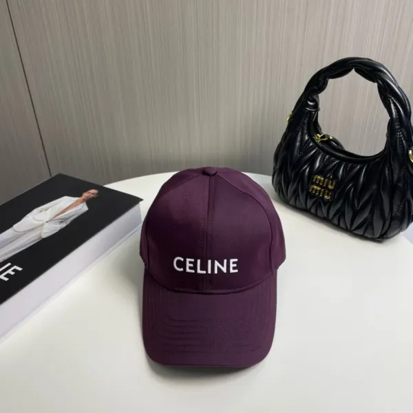 Celine Logo Embroidered Purple Baseball Cap - 1