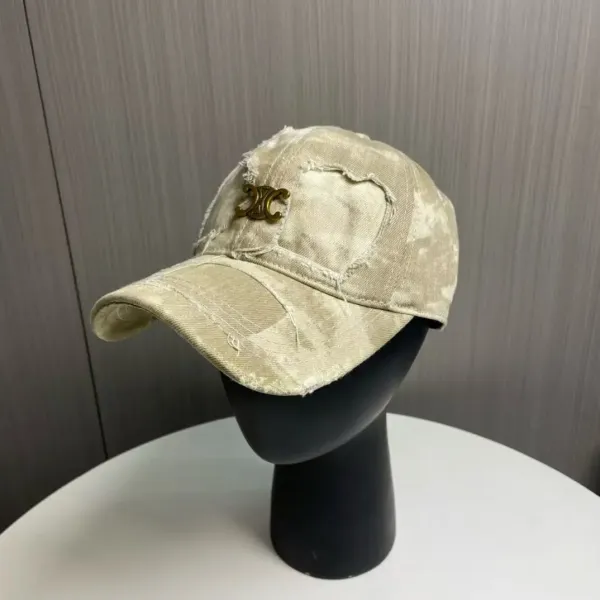 Chanel Distressed Beige Denim Baseball Cap - 1