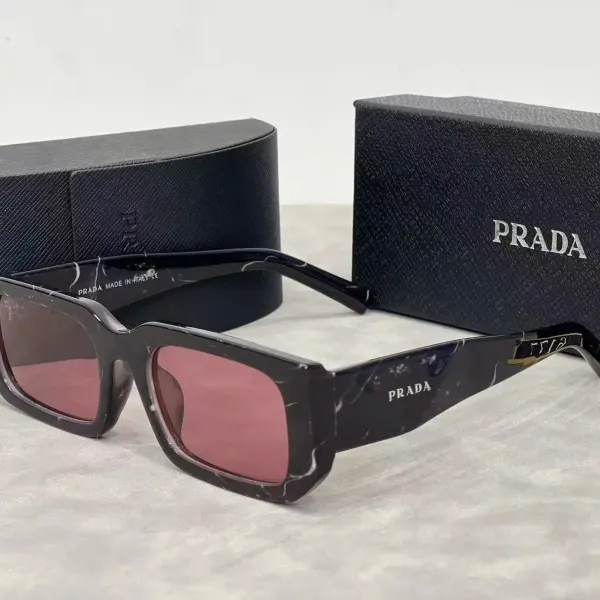 Prada Marble-Effect Square Sunglasses with Pink Lenses - 1