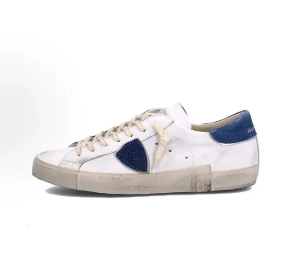 Golden Goose Deluxe Brand Superstar Distressed White and Navy Sneakers - 1