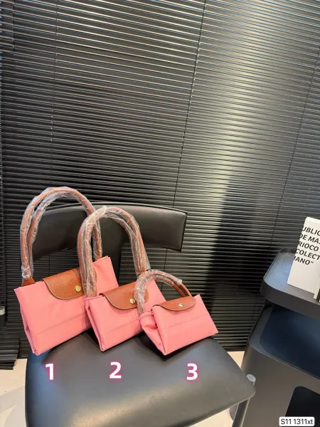 Longchamp Le Pliage Neo Pink and Tan Nylon Handbags - 1