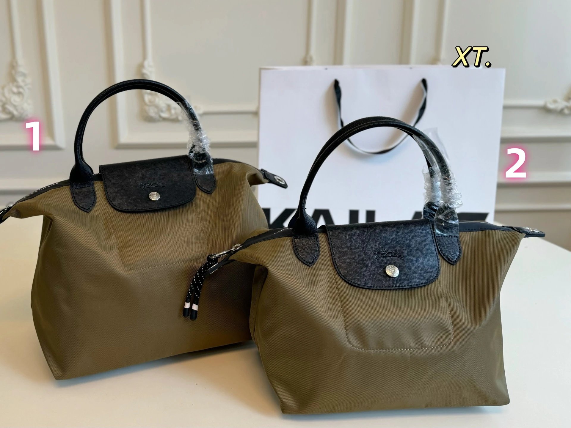 Longchamp Le Pliage Cuir Mini Backpack Black / Gray / Beige - 15