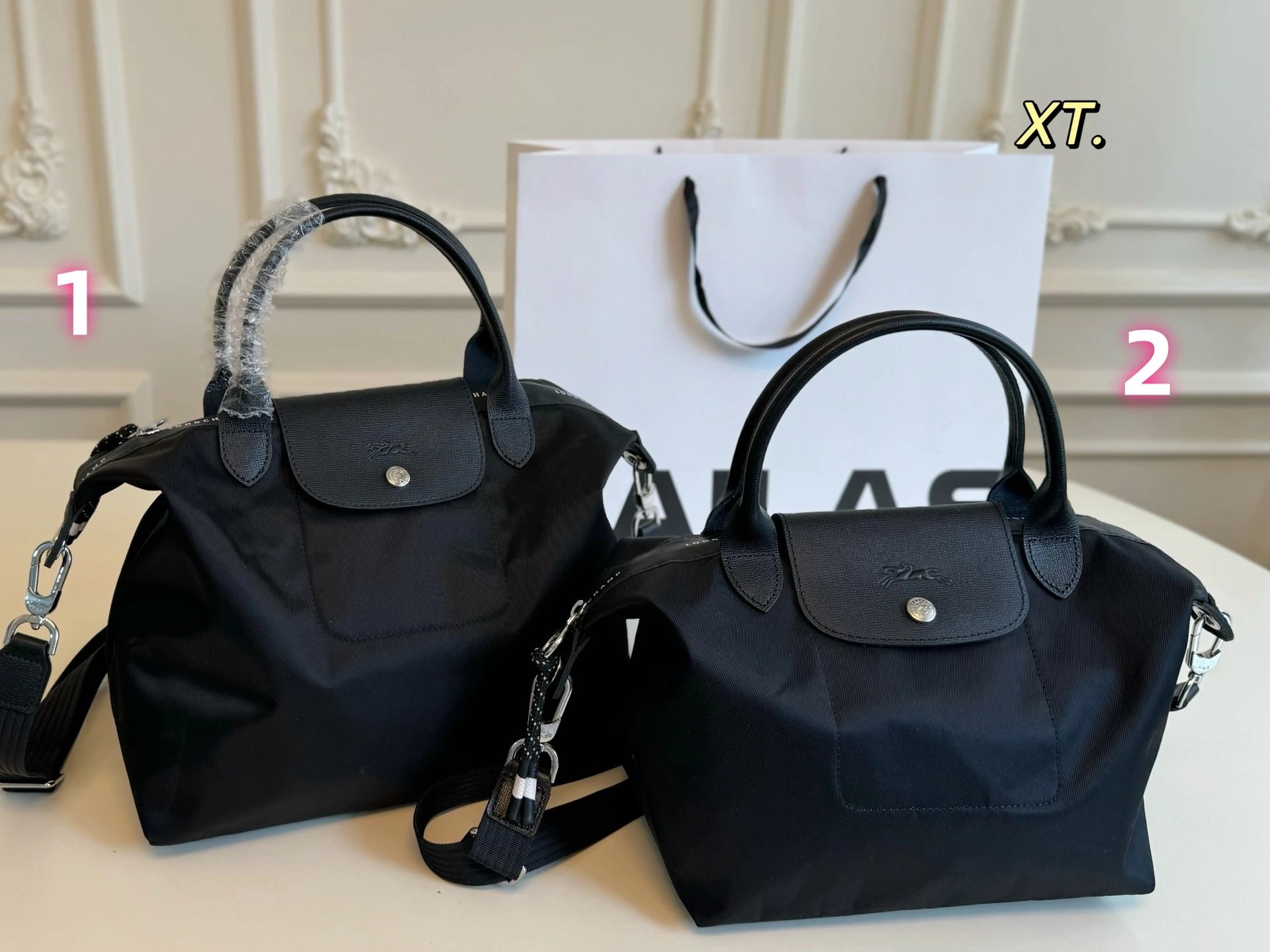 Longchamp Le Pliage Cuir Mini Backpack Black / Gray / Beige - 14
