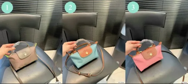 Longchamp Le Pliage Mini Shoulder Bag in Beige, Blue, and Pink - 1