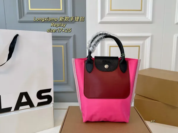 Longchamp Le Pliage Replay Pink and Burgundy Handbag - 1