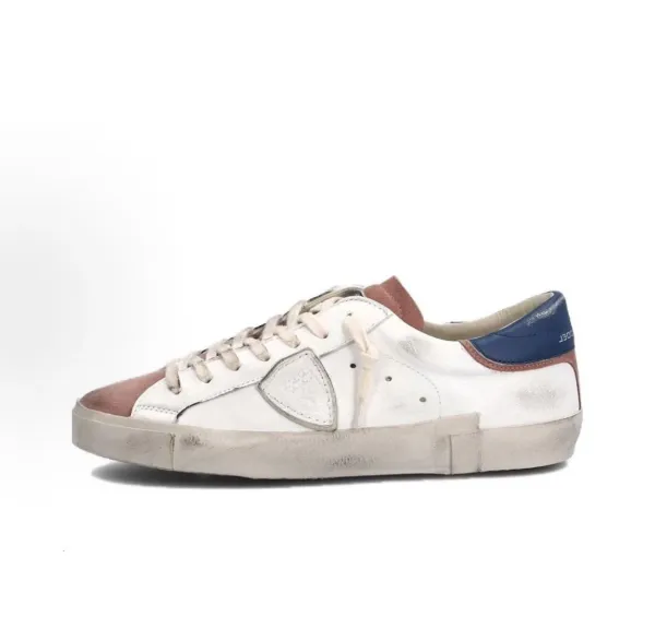 Golden Goose Deluxe Brand Super-Star Distressed White Rose Navy Sneakers - 1