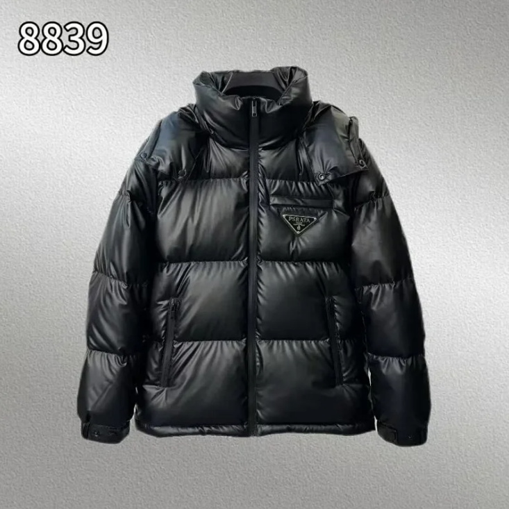 Prada Down Jackets Hooded and stand-collar puffer designs with triangular logo plaque — Hoodless Down Jacket 1