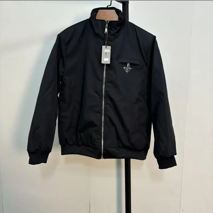 Prada Down Jackets Hooded and stand-collar puffer designs with triangular logo plaque — windbreaker black label