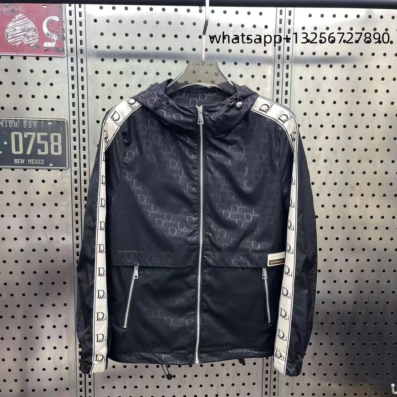 Unbranded Jackets Hooded zip-up jacket with monogram print and contrast sleeve tape image 3