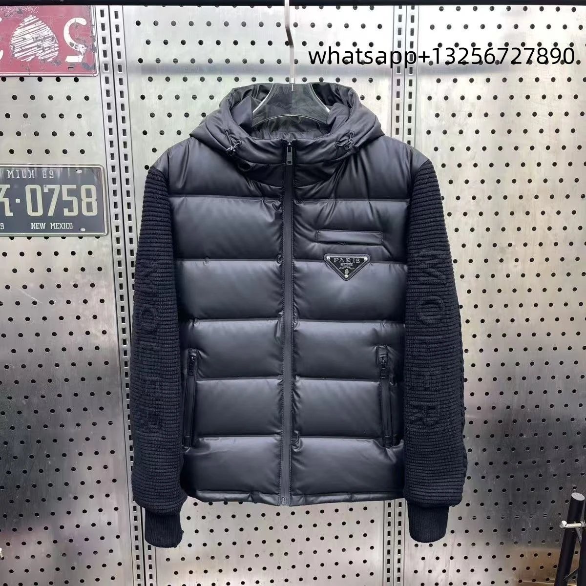 Unbranded Jackets Hooded zip-up jacket with monogram print and contrast sleeve tape image 8