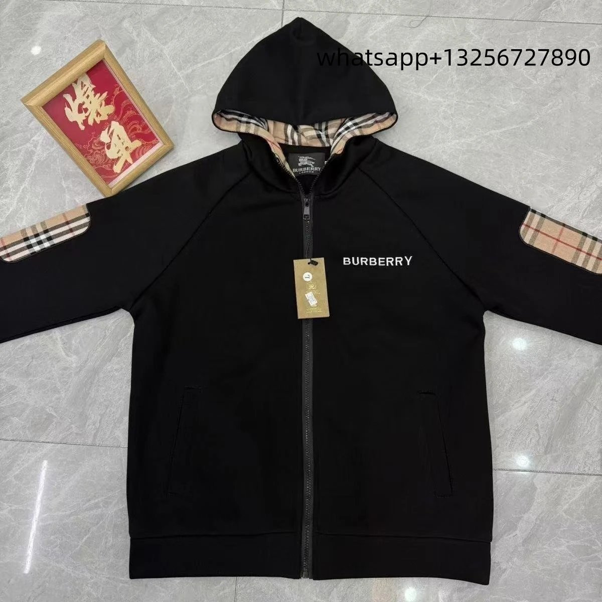 Unbranded Jackets Hooded zip-up jacket with monogram print and contrast sleeve tape — Burberry29