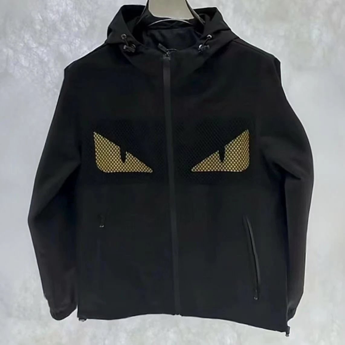 Unbranded Jackets Hooded zip-up jacket with monogram print and contrast sleeve tape — Fendi