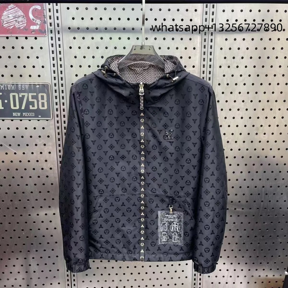 Unbranded Jackets Hooded zip-up jacket with monogram print and contrast sleeve tape — LV26