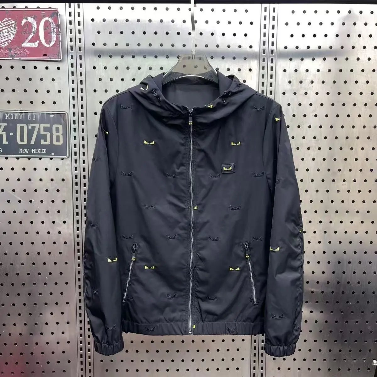 Unbranded Jackets Hooded zip-up jacket with monogram print and contrast sleeve tape image 9