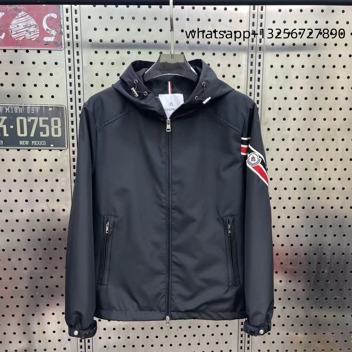 Unbranded Jackets Hooded zip-up jacket with monogram print and contrast sleeve tape — Moncler14