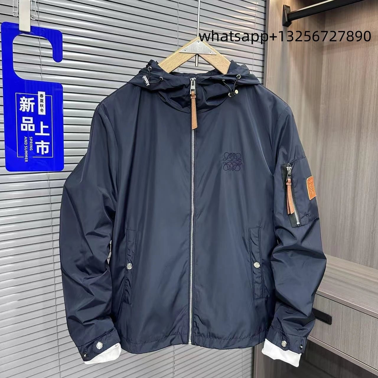 Unbranded Jackets Hooded zip-up jacket with monogram print and contrast sleeve tape — Loewe12