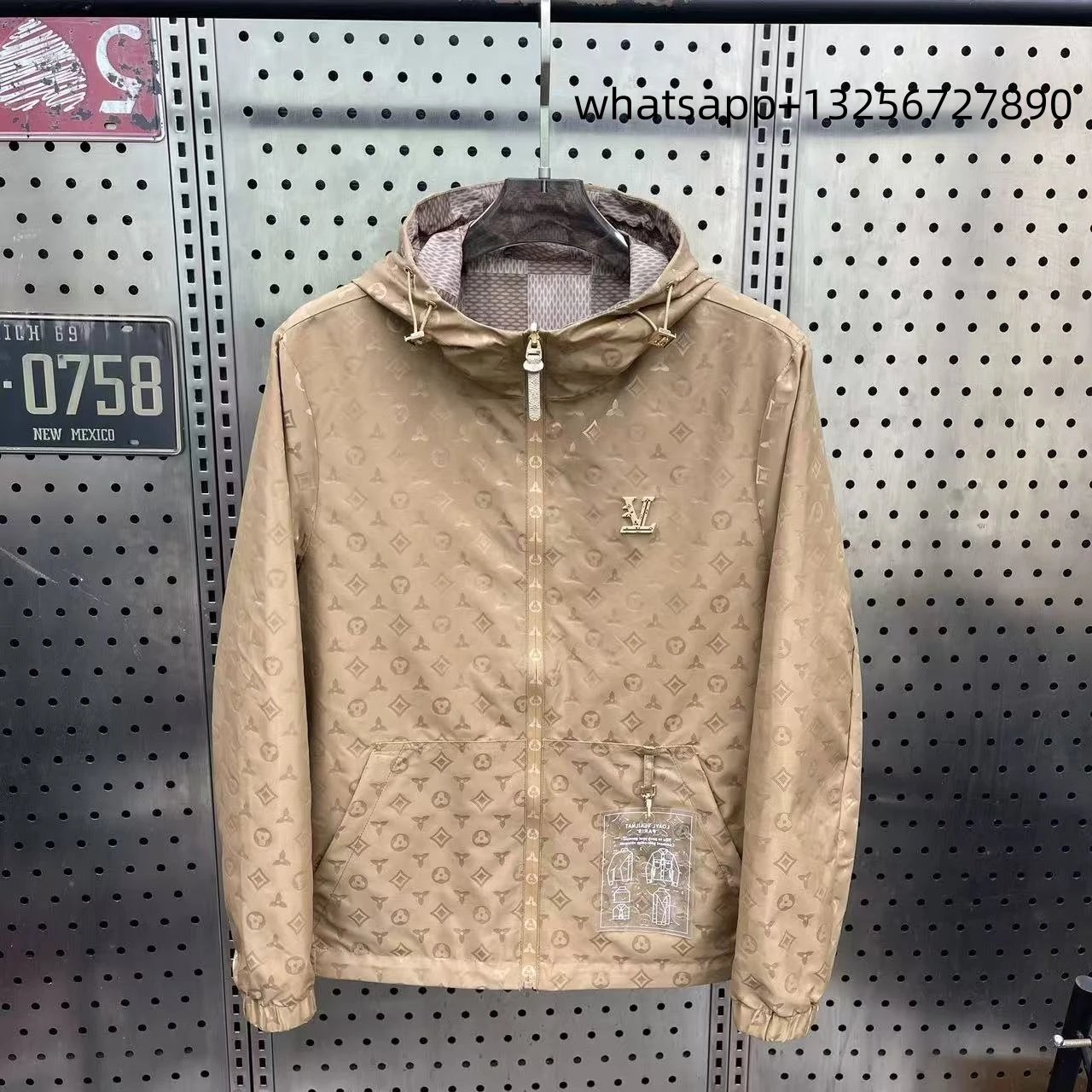 Unbranded Jackets Hooded zip-up jacket with monogram print and contrast sleeve tape — LV27